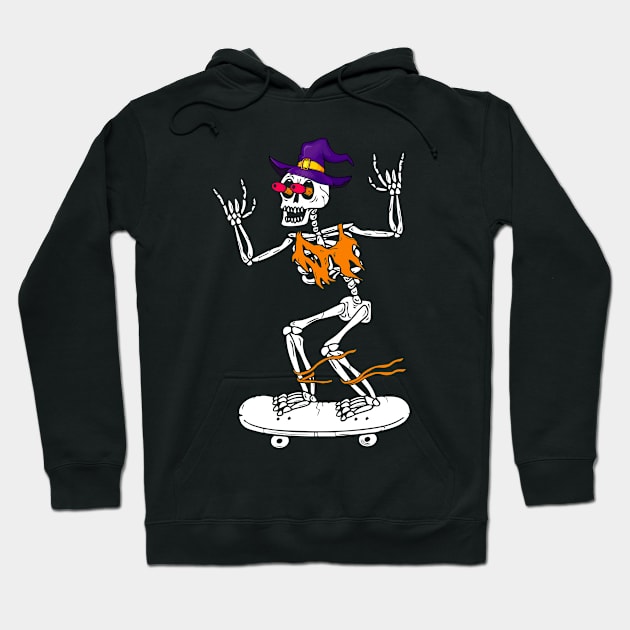 Funny Skeleton Skateboard Dancing Halloween Hoodie by folidelarts